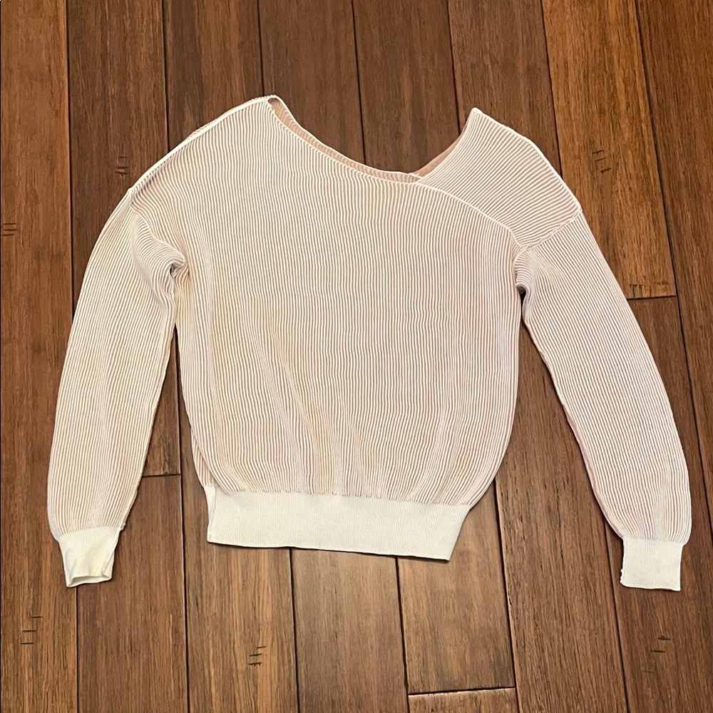 Elegant line and dot Cream asymmetrical Women's Sweater